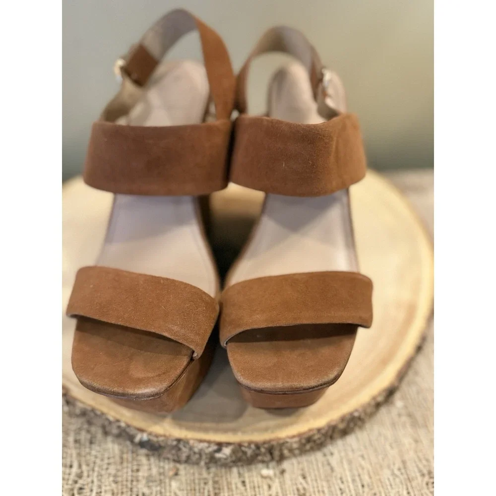 Tory Burch Loretta 120mm Lancaster Cuoio Brown Suede Platform‎ Wedge Sandals 8